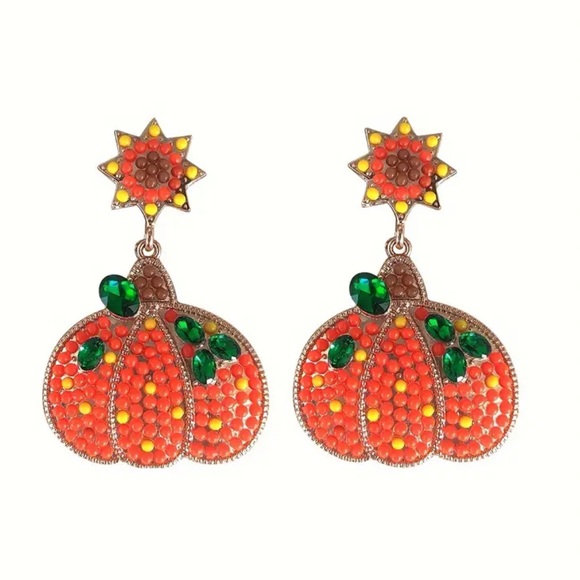 Pumpkin Beaded Dangle Earrings - Picture 1 of 3